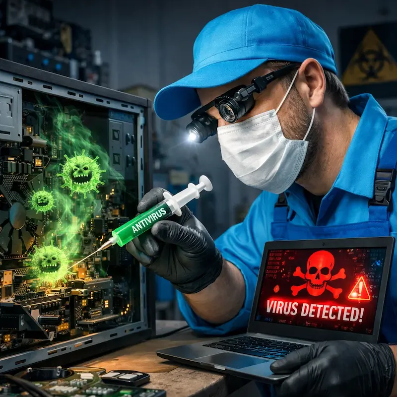 Лечение компьютера от вирусов в Зеленодольске на дому